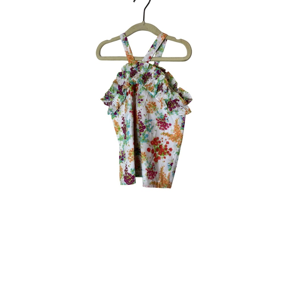 Janie And Jack Tank Top Girls 6 Multicolor Floral Ruffle Strap Camisole Summer